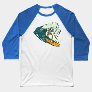 Skeleton Surfer Riding Big Wave Baseball T-Shirt